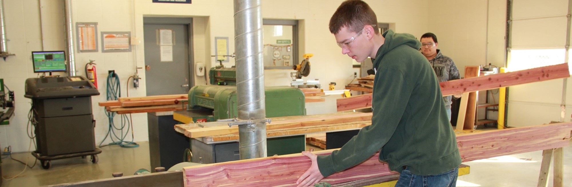 Student in construction shop